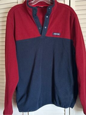 Lands' End-Men’s Red and Navy Snap-Placket Fleece Pullover Sz Large